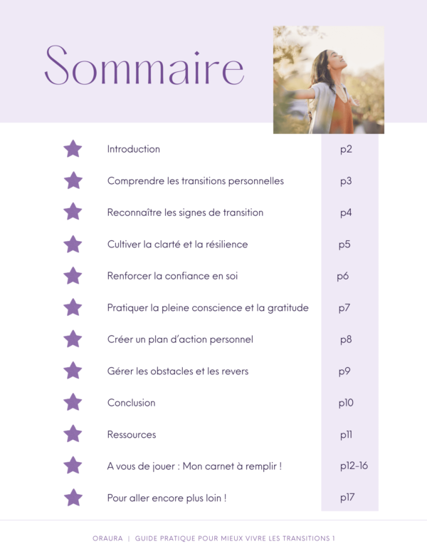 Sommaire du guide pratique pour mieux vivre les transitions.