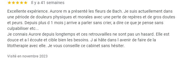 Témoignage de cliente satisfaite après un accompagnement en Fleurs de Bach.