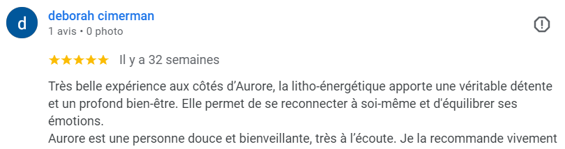 Témoignage de cliente satisfaite après une séance de litho-énergétique.