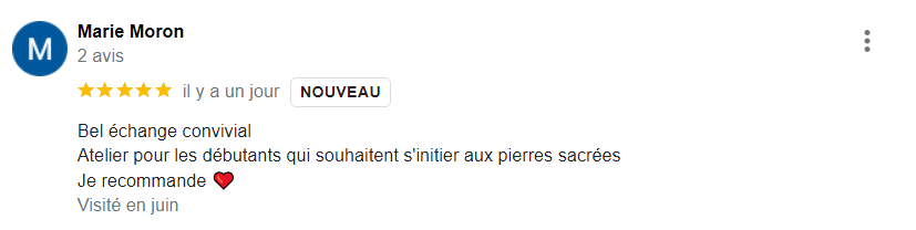 Témoignage de cliente satisfaite après un atelier lithothérapie.