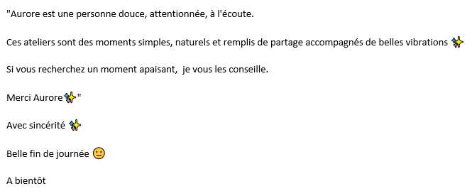 Témoignage de cliente satisfaite après un atelier Cocon.