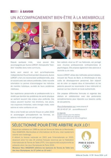 Article dans Les Reflets de la Choisille concernant mon activité d'accompagnement Oraura