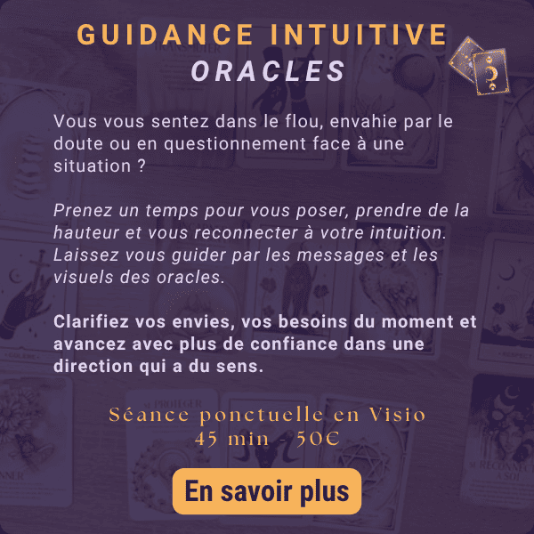 Séance de tirage de cartes et guidance intuitive avec les oracles pour accompagner les femmes dans leurs questionnements et transitions de vie.
